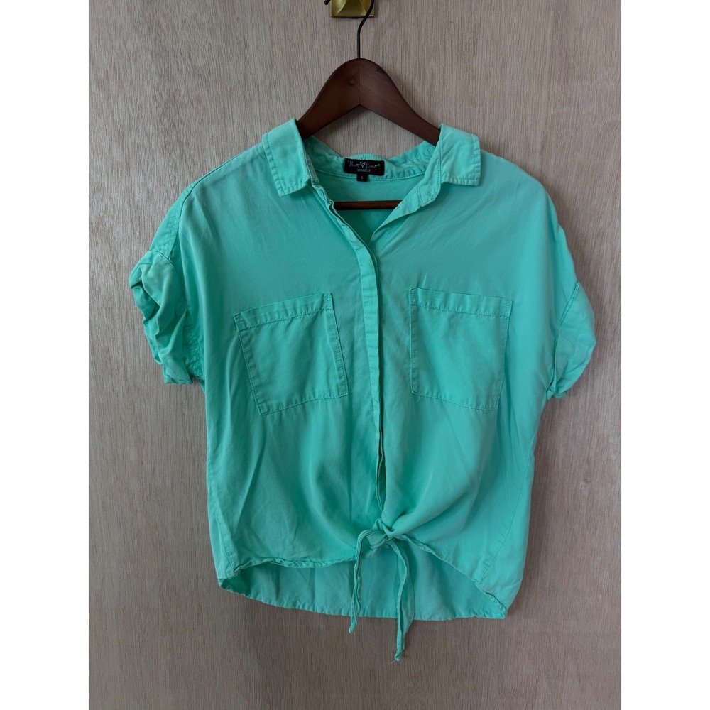 Velvet Heart Mint Green Tie Front Button Down Shirt Short Sleeve Size S